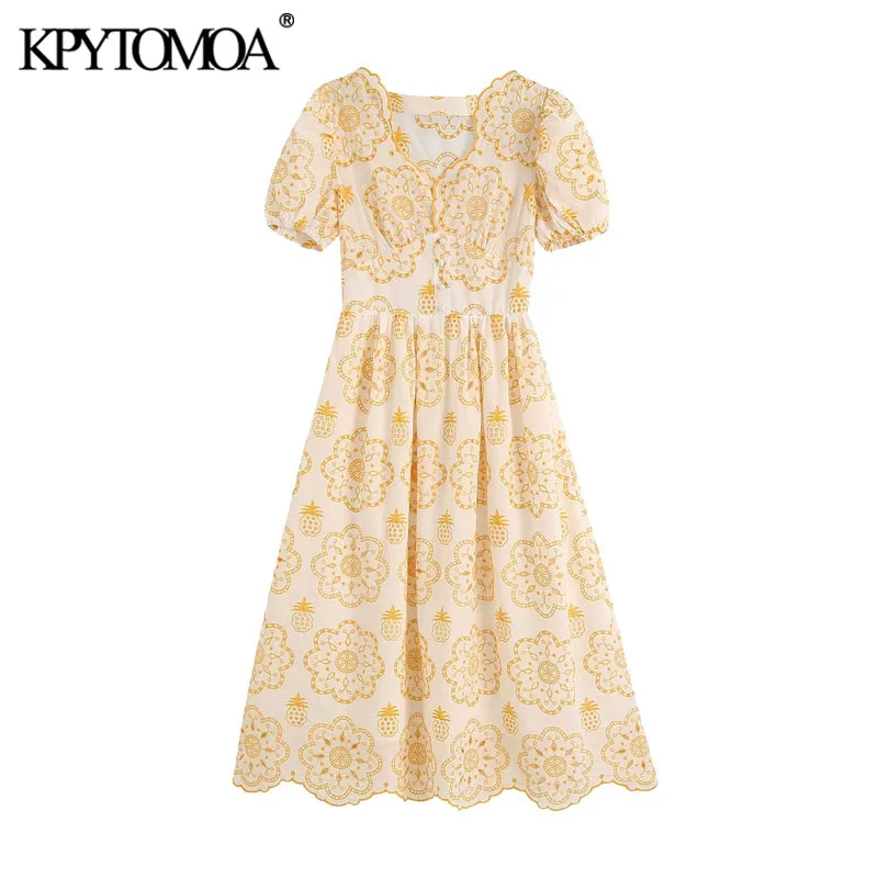 KPYTOMOA Women 2020 Chic Fashion Cutwork Embroidery Midi Dress Vintage Puff Sleeves With Lining Female Dresses Vestidos Mujer KPYTOMOA Women 2020 Chic Fashion Cutwork Embroidery Midi Dress Vintage Puff Sleeves With Lining Female Dresses Vestidos Mujer