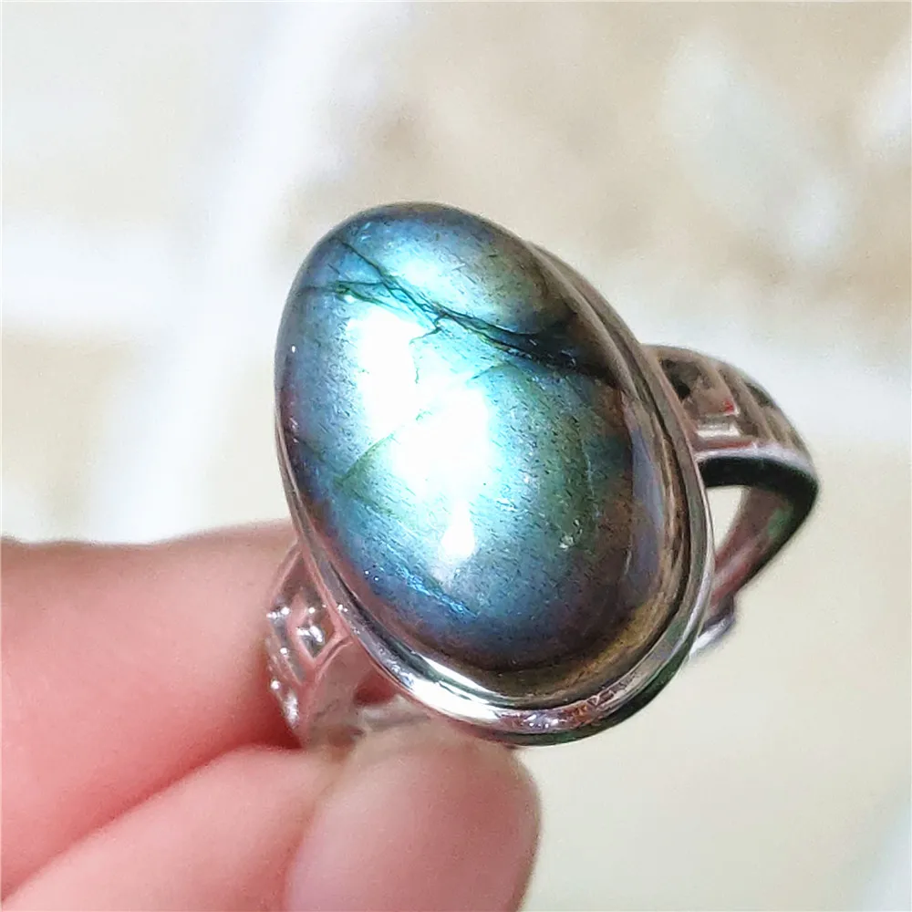 name necklace Genuine Natural Labradorite Blue Light Adjustable Ring 925 Sterling Silver Labradorite Oval Resizable Ring Jewelry AAAAAA gold necklace design