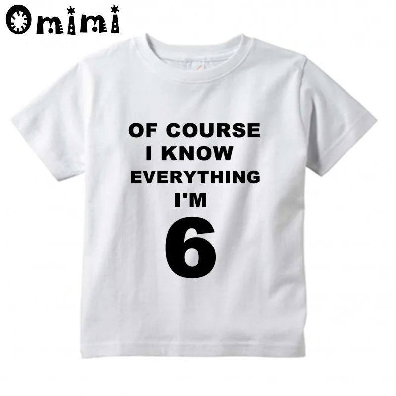 Детская футболка с надписью «I Know Everything I'm 5» для мальчиков и девочек 1-9 лет на день рождения, модные футболки для малышей, забавные детские топы, BAL639