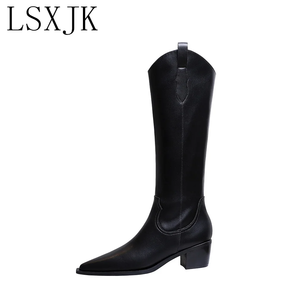 

LSXJK Retro Winter New Fashion Women's Boots Thick With High Heels Pointed Toe British Style High Boots Knight Boots