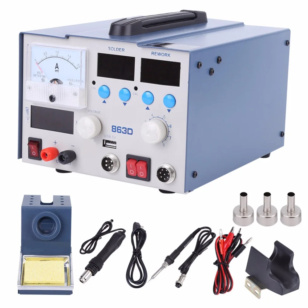 

Soldering Station 3 in 1 Soldering Rework Station Solder Hot Air Gun Power Supply 110V US Plug Soldering Station Digital