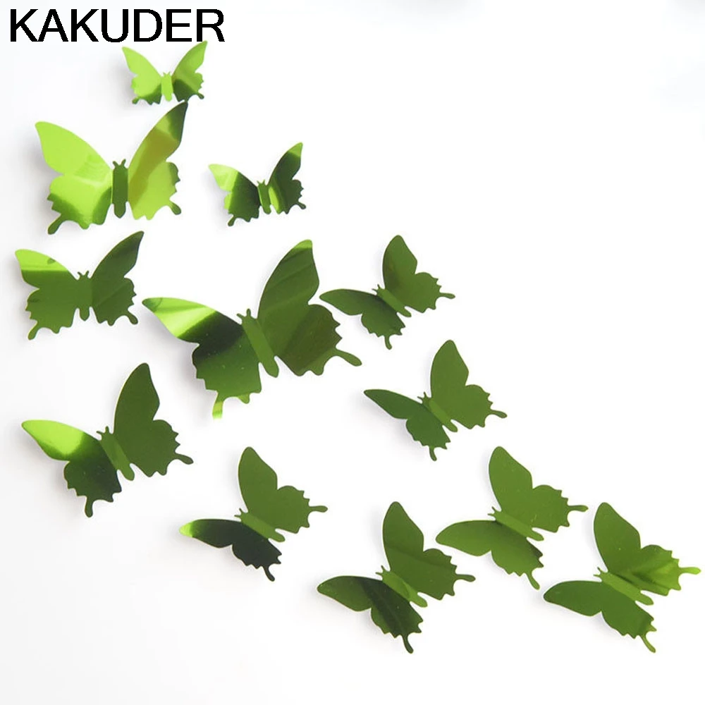 Kakuder стена стикер 12 шт 3D стикер на стену с бабочками для двери холодильника стикер s серебро розовое золото домашний Свадебный декор бумажные изделия
