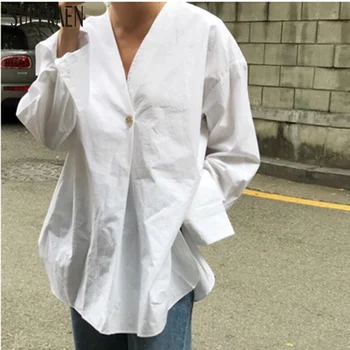 

SuperAen Korean-Style Women Shirts Solid Color Wild Cotton Casual Ladies Blouses and Tops Spring New 2020 Women Clothing