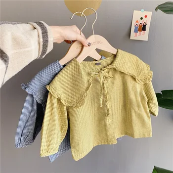 

Children's Girls Blouse Spring New Children's Korean Lapel Plaid Long Sleeve Shirt Baby girl Clothes