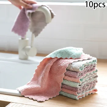 

10Pcs Solid Color Wave Edge Dishcloth Rag Soft Fabric No Fading 26.5*16cm High Decontamination Effect