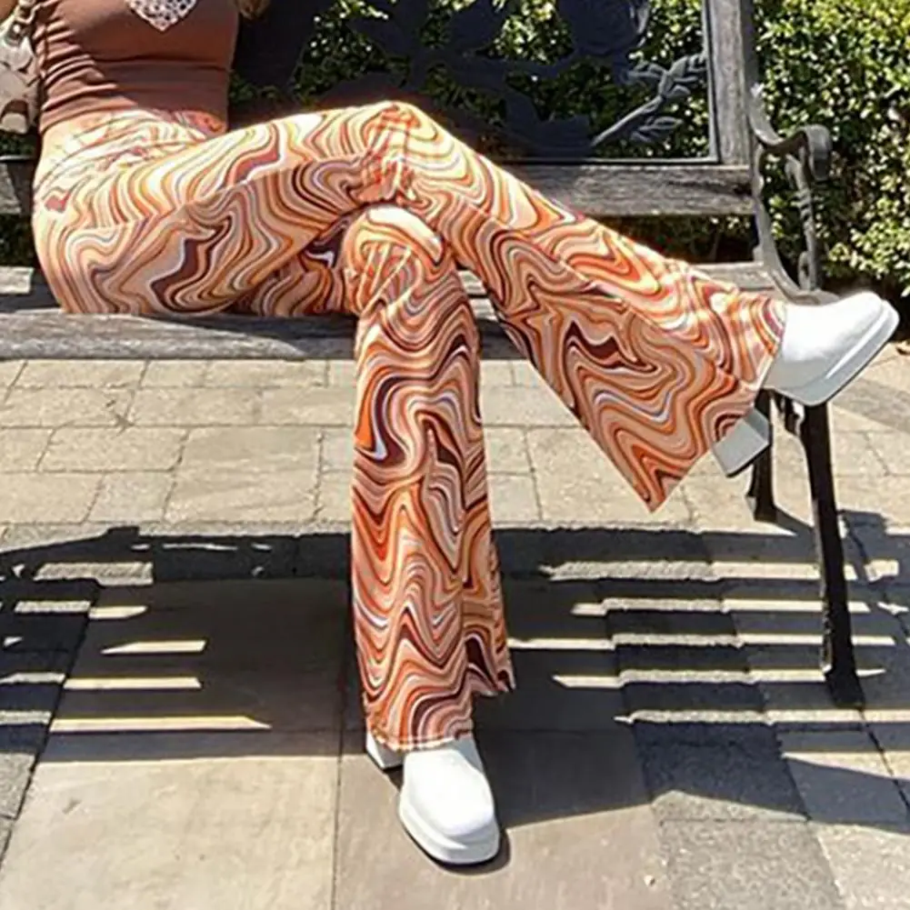Y2K Women Trousers Tie Dye Paisley Printed Skinny Flare Pants Print Elastic Low Waist Urban Casual Trousers Street Hipper 1