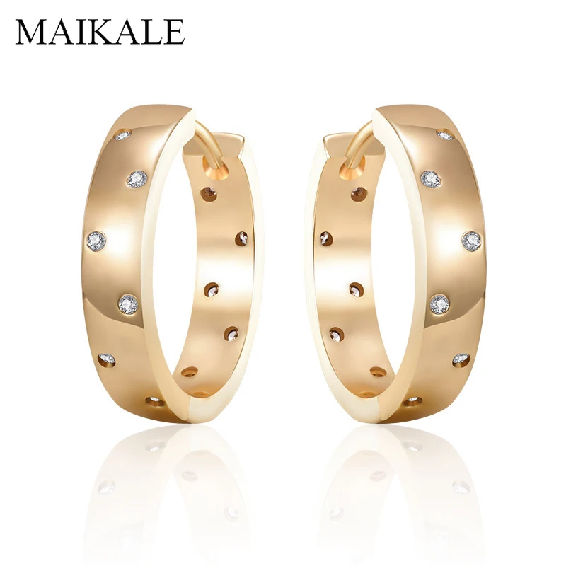 MAIKALE, трендовые Золотые круглые серьги-обруч, круглые серьги для женщин, серебряные циркониевые серьги, простые аксессуары, вечерние ювелирные изделия, подарки