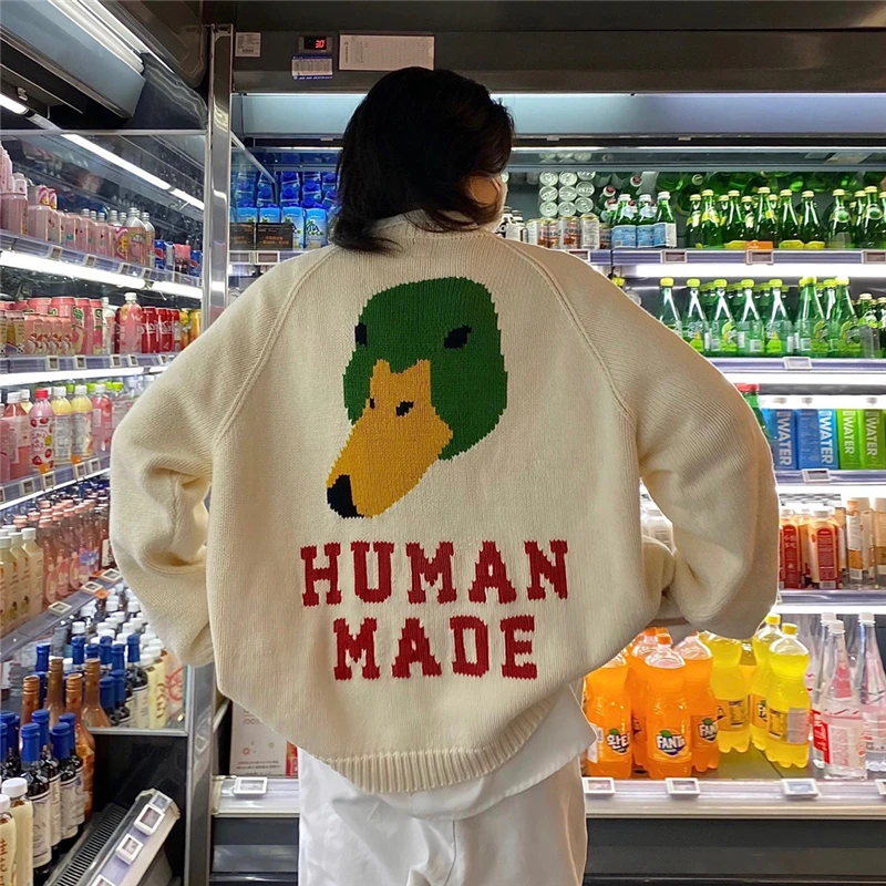 Human Made Sweater Men Women 1:1 Best Quality Cartoon Polar Bear Pattern Knit Sweatshirts Human Made Crewneck cardigan male