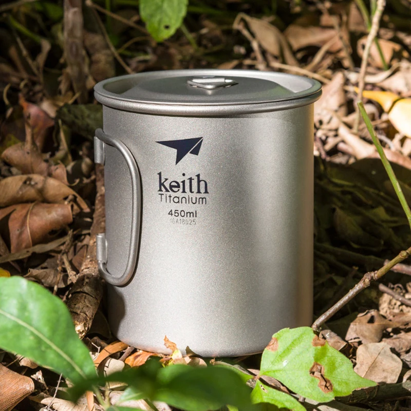 Титановая чашка Keith с складной ручкой для кемпинга походов чая кофе кружка