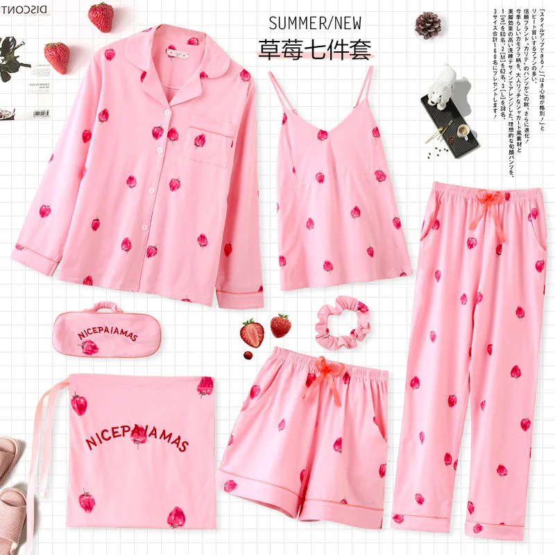

Yixing Long Sleeve Pajamas Women's Spring And Autumn Pure Cotton Set Autumn And Winter Strawberry Seven Sets of Students-Outer W