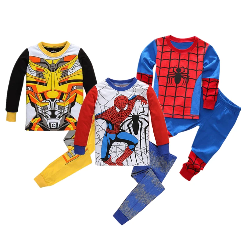 Спортивный костюм с человеком-пауком для маленьких мальчиков рождественские Комбинезоны из 2 предметов, комплекты детской одежды, блузка, рубашка, пижамный комплект со штанами