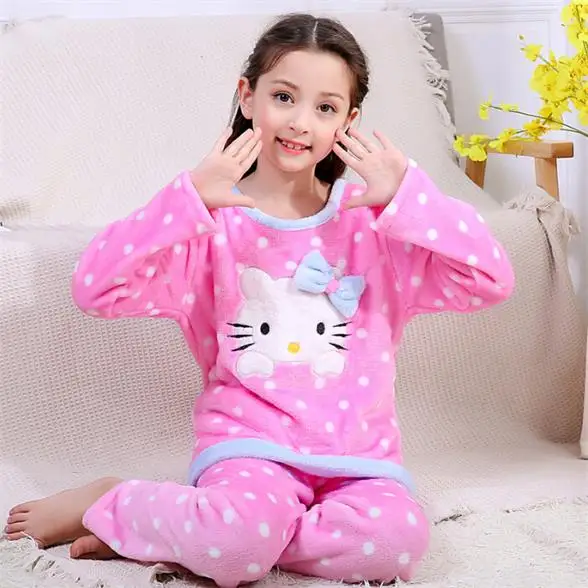 color at picture Толстый комплект с героями мультфильмов для мальчиков и девочек; сезон осень-зима; детская фланелевая домашняя одежда; Осенняя теплая пижама из кораллового флиса - Цвет: color at picture