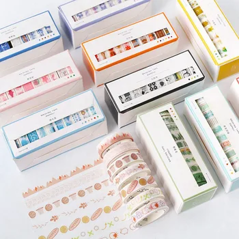 

10 Pcs/Box Color Life Series Leaves Foil Grid Floral Cute Paper Masking Washi Tape Set Japanese Stationery Scrapbooking Supplies