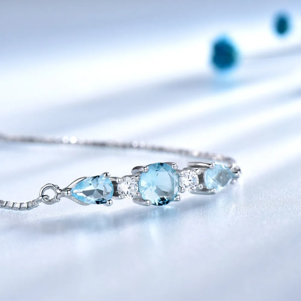 ORSA JEWELS Silver Bracelets Women Blue Topaz Adjustable Box Chain Round Stone Bracelet Sterling Silver 925 Jewelry OVSB03