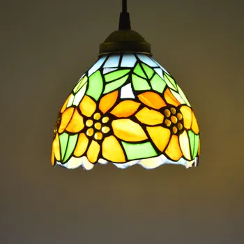 

Tiffany Sunflower Pendant Light Art Deco Stained Glass Country Style Kitchen Bedroom Restaurant Hanging Lamp