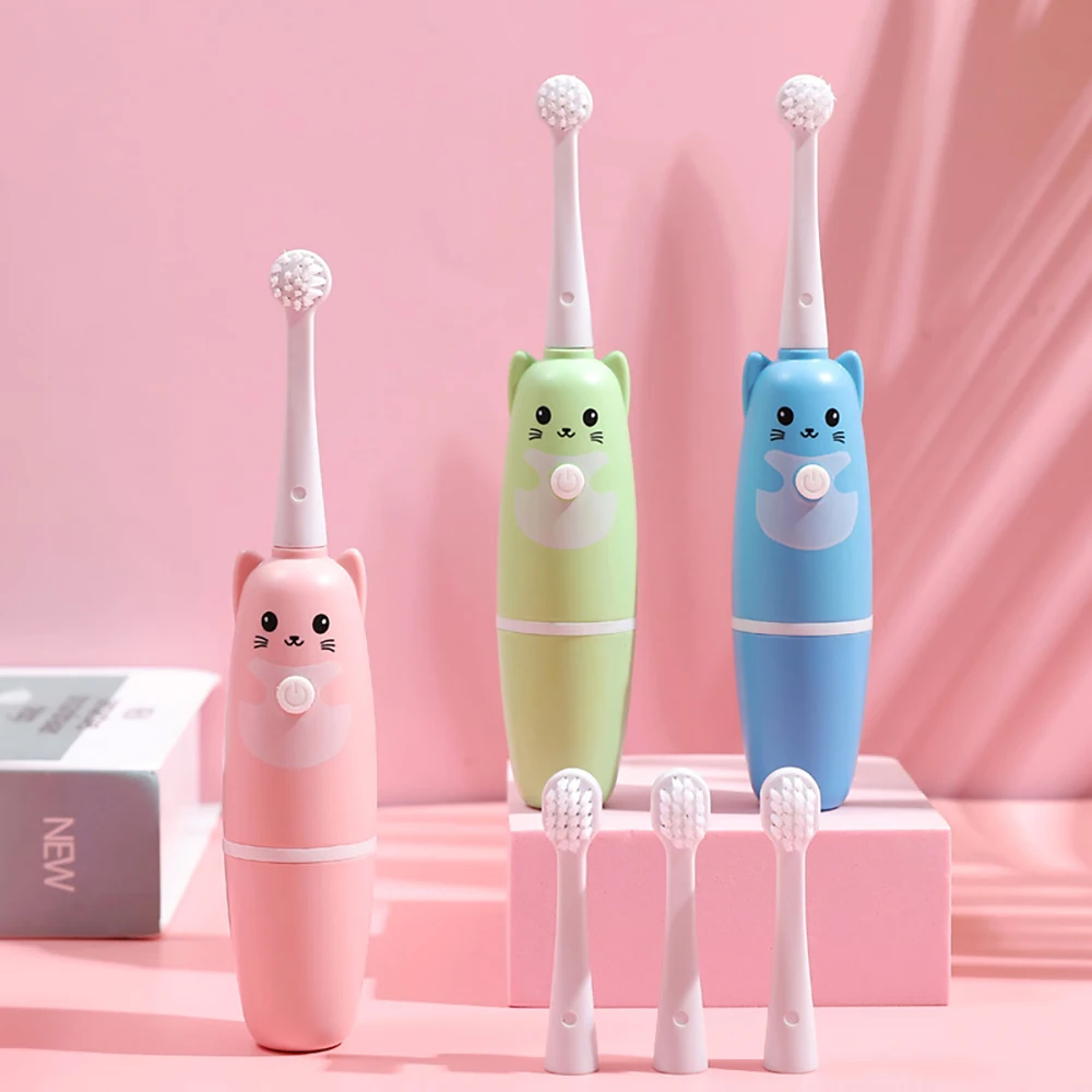 

Children Electric Toothbrush Rotating for 3-12 Ages Cartoon Pattern Kids with Soft Replacement Heads