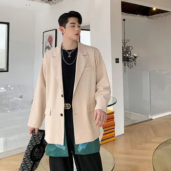 

Men Inside and Outside 2 Styles Wear Casual Suit Blazer Jacket Male Vintage Fashion Streetwear Hip Hop Suit Coat Outerwear