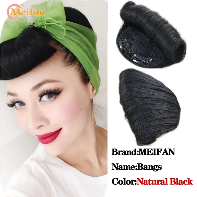 MEIFAN Clip in Hair Bangs Extension Hairpiece Synthetic Natural Fake Bang Hair Piece Air Bangs Clip on Bangs Black Brown LH36-2