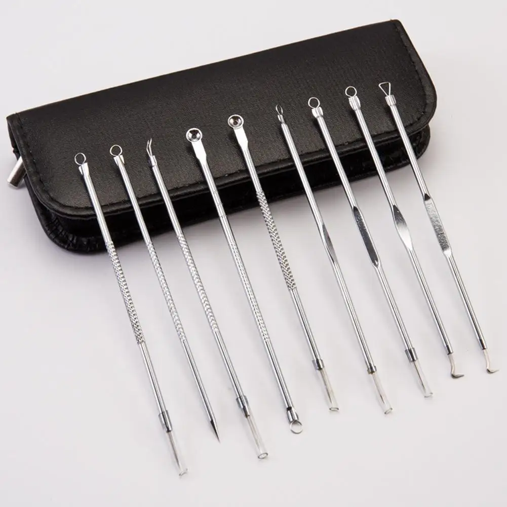 HobbyLane Stainless Steel Removers Suit Double-end Acne Needle Hemorrhoids Needle Blackheads Removal Cosmetic Tools Kit 12.5CM