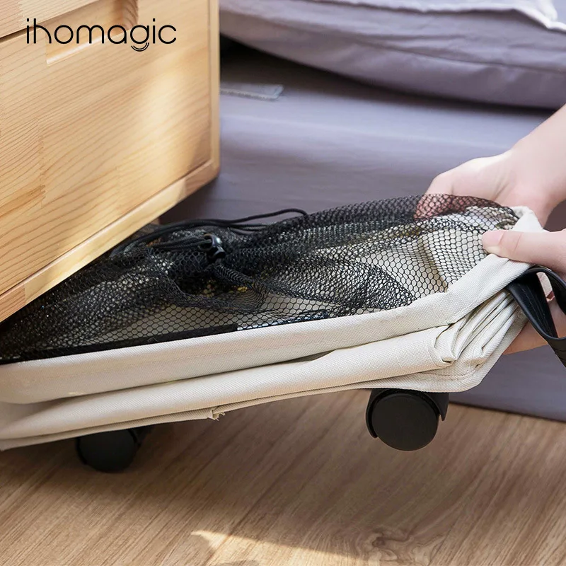 Japanese Style Storage Basket Narrow Lattice Mesh Drawstring Top Iron Box with Wheels Storage Dirty Clothes Storage Basket zang
