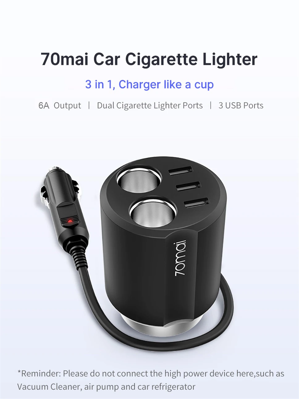 Xiaomi 70mai разветвитель прикуривателя 12V to 24V 4.8A прикуриватель автомобильный адаптер питания xiao mi 70 mai гнездо прикуривателя usb зарядка в авто