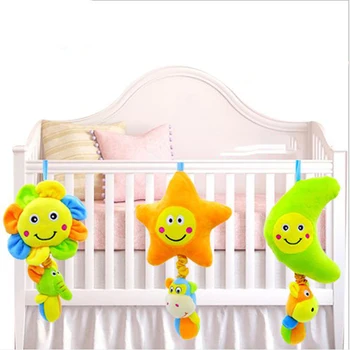 

2020 Good Sale Baby Rattle Cartoon Print Plush Toy Pull The Bell Rattles Toys Star Moon Baby Soft Toy Baby Plush Doll Bed Charm
