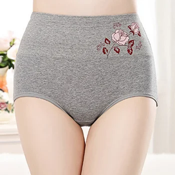 

2019 New Women Flower Printed High Waist Panties Female Breathable Postpartum Abdomen Cotton High Waist Briefs Plus Size