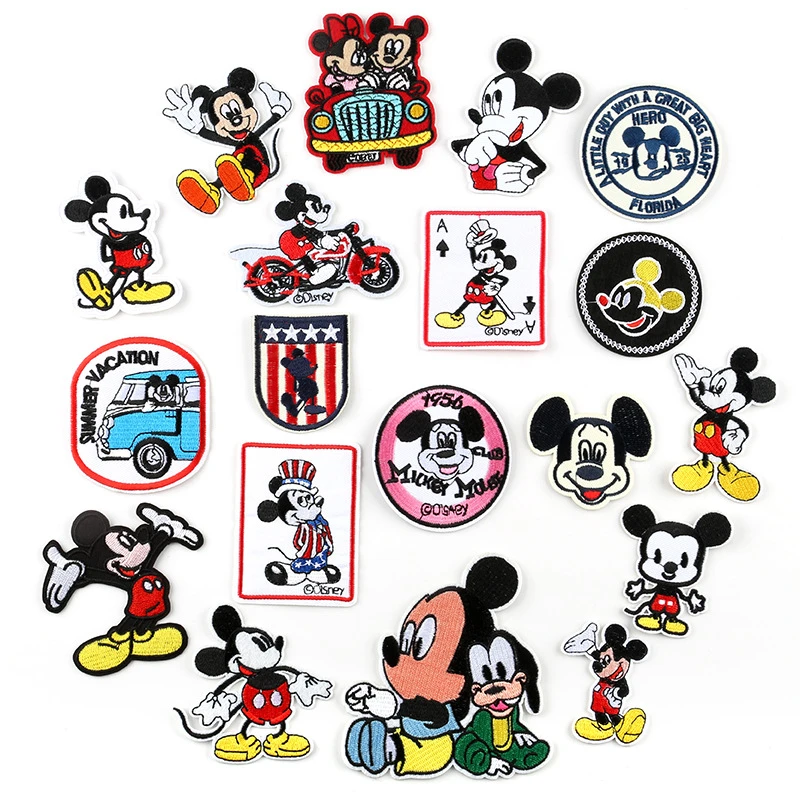 Mickey Mouse Patches Minnie DIY Apparel Sewing Disney Fabric Iron Patches Diy Decoration Clothes Cartoon Embroidered Applique Sewing Threads