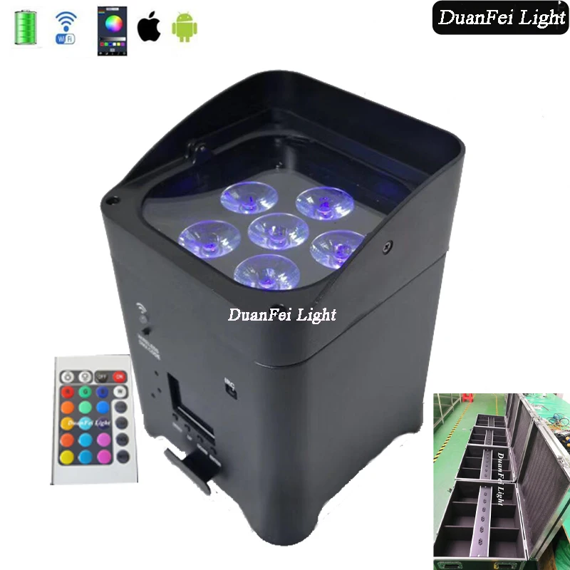 6 шт.+ Chargerable flycase 6x18 Вт powercon led par батарея rgbwauv par led wifi беспроводной led uplight 6в1 тонкий