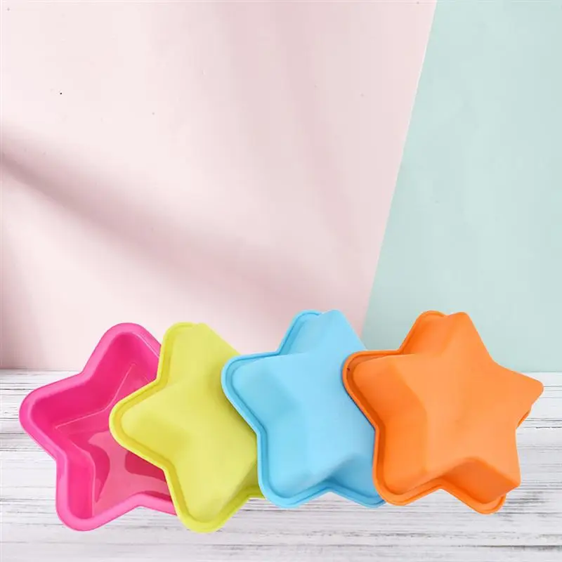 6 Pcs 13cm Pentagram Shape Cake Pan Mold Cake Liner Silicone Reusable Baking Tool Kitchen Accessory Bakery Dessert Random Color