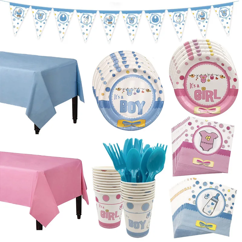 

Pink Blue Theme Party Birthday Party Decor Disposable Tableware Girl Boy Party Paper Cup Plate Kids Baby Shower Supplies 2020