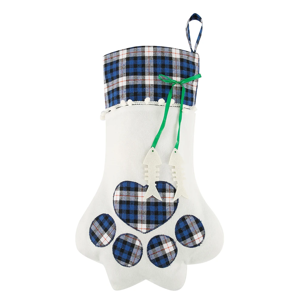 Blue plaid Рождественские собачьи лапки, рождественские чулки, украшения, красные снежинки, Синие Клетчатые носочки с рисунком когтей, украшения для дома, отмечание праздника - Цвет: Blue plaid
