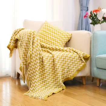 

North European and American style fresh corrugated sofa blanket yellow bedside decoration blanket b130