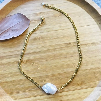 

Fashion stainless steel chain necklace baroque pearl pendant high quality jewelry for women exquisite punk clothes accessories