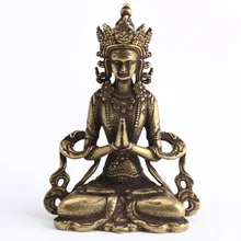 Mini Solide Kupfer Buddha Statue 28x13x40mm Hause Büro Ornament Miniatur Tabelle Desktop Figuren Dekor Antiken player home deco