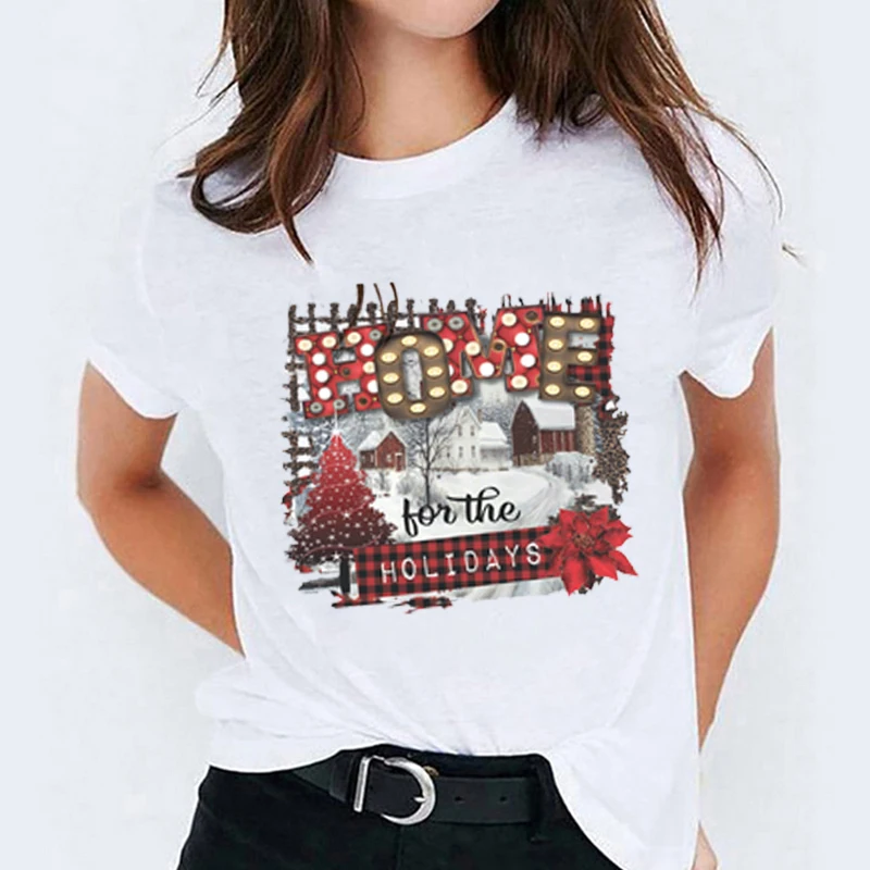 Женская Праздничная зимняя принтованная модная Рождественская женская футболка с принтом Счастливого Рождества, женская футболка с