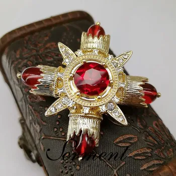 

SERMENT Antique Ruby Cross Lapel Pins High Quality Baroque Ladies Brooch Pin For Women's Clothing Jewelry Pins Accessories