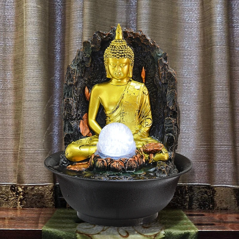 Комнатный светодиодный фонтан водопад настольный фонтан для дома и офиса украшение статуя Будды поток воды для удачи - Цвет: EU Plug 2020