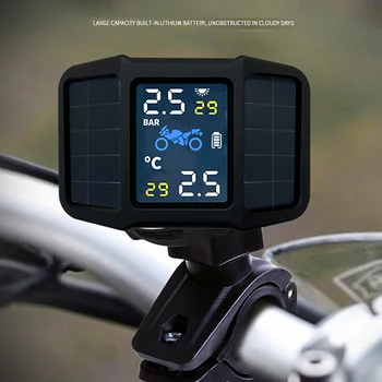 

USB Solar Charging Waterproof Motorcycle Real Time Tire Pressure Monitoring System TPMS Wireless LCD Display External Sensors
