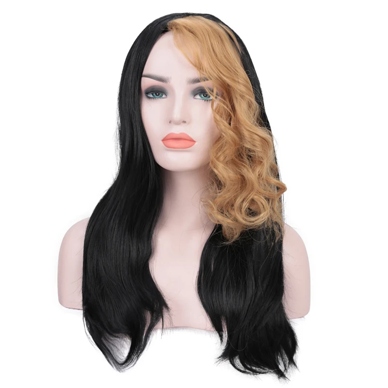 MANWEI Long Wavy Ombre Blonde Wig Platinum Synthetic Wigs for Women 24 Inches Natural Middle Part |