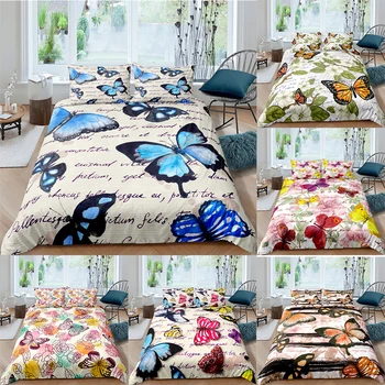 

ZEIMON Fashion Microfiber Bedding Set 3D Butterfly Letters Duvet Cover Pillowcase Lightweight Quilt Cover 2/3pcs Bedclothes