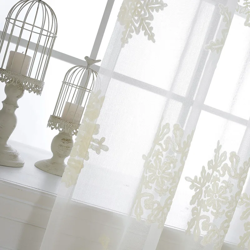 Modern Simple Cotton and Hemp Stereo Embroidered Curtain Doris American Village Curtains for Living Room and For Benroom