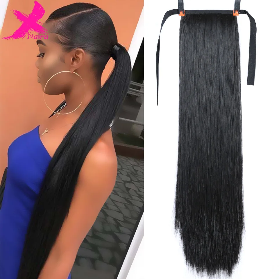 Xnaira Afro Fake Hair Bun Piece Blonde Long Straight Drawstring