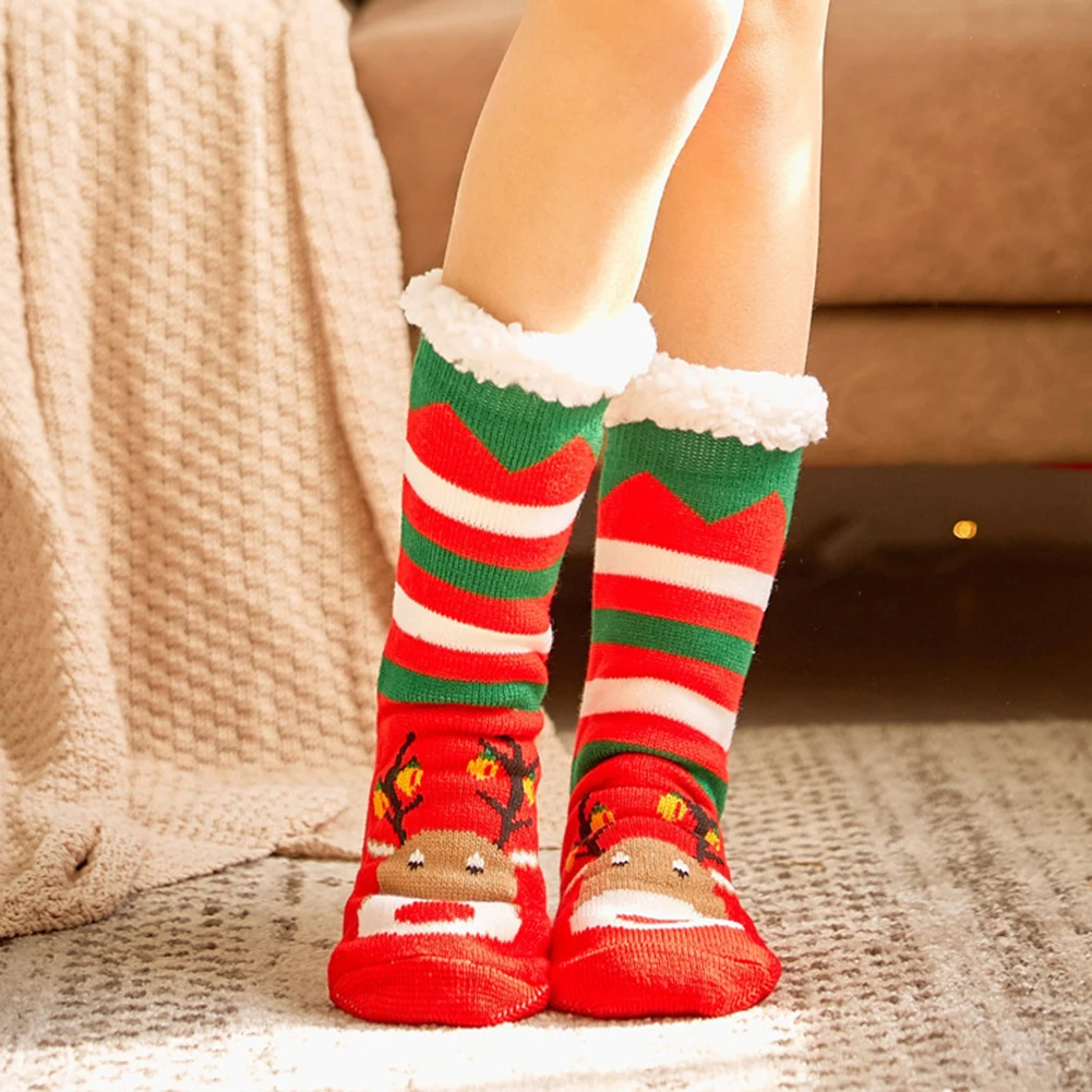 Winter Christmas Tree Santa Elk Non-slip Coral Fleece Middle Tube Floor Socks Soft Calze Calcetines носки с принтом