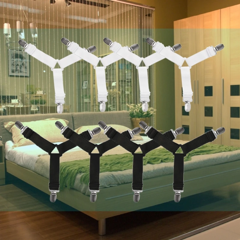  4Pcs Triangle Mattress Bed Sheet Clips Grippers Strap Suspender Fastener Holder