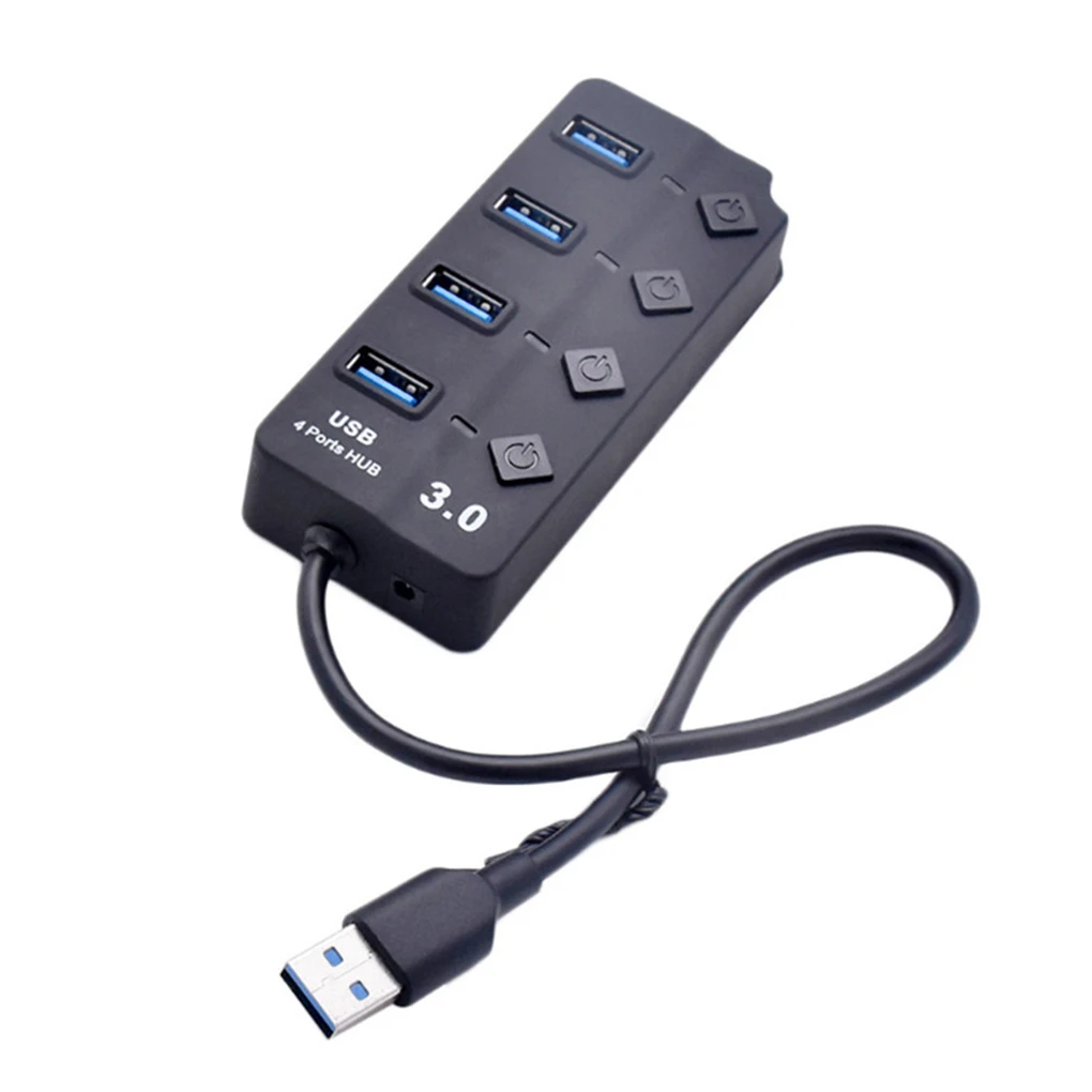 USB 3,0 концентратор разветвитель 4 порта Высокоскоростной индивидуальный переключатель включения/выключения переменного тока адаптер питания для портативных ПК