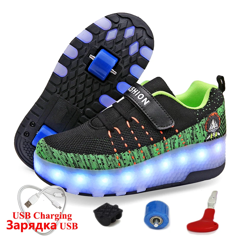 Usb-зарядка дети Led обувь, светящиеся кроссовки для детей на маленьких колеса роликовые коньки обувь для детские роликовые коньки обувь