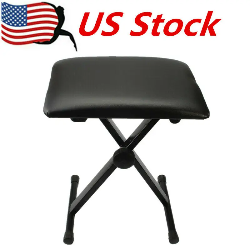 Adjustable Folding Piano Keyboard Bench Leather Padded Stool X Seat Chair Black | Мебель