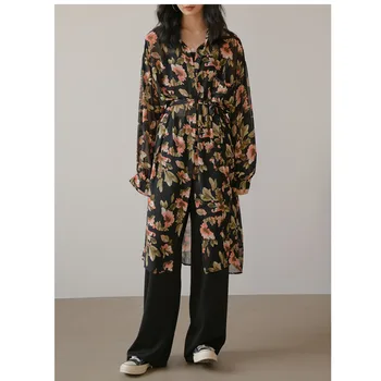 

2020 Summer new temperament vintage holiday style loose shirt long-sleeve printed single-breasted thin fashion female b188