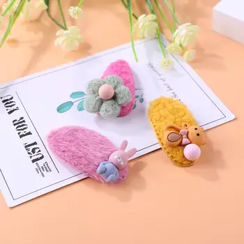 

5pcs/set Plush Hair Clips Alloy BB Hairpin Baby Girls Hair Accessory Headdress Korea Winter Hairpins Sweet Cute Soft Hair Access
